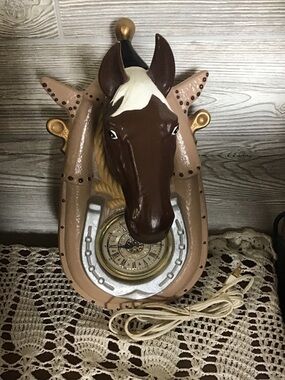 Vintage Handmade Ceramic Horses Head wall Clock. 1979